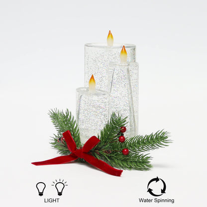 Christmas Tabletop Snow Globe Candle Water Spinning LED Lighted Acrylic Candle Décor Battery Operated Christmas Decoration (6.8" H x 4.8" W x 4.8" D) by Moments in Time