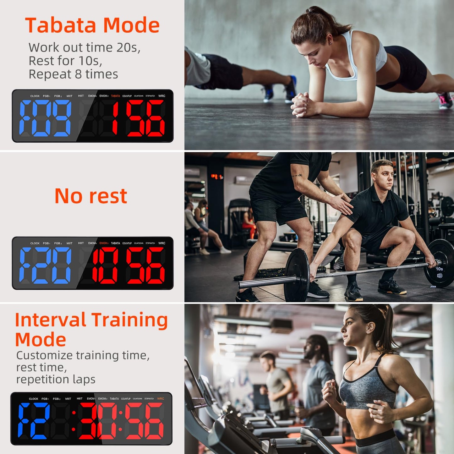 AnExer Gym Timers 16.5" Large Digital Wall Clock for Gym Interval Workout, Remote Control Interval Training Gym Indoor Timer, Blue-red