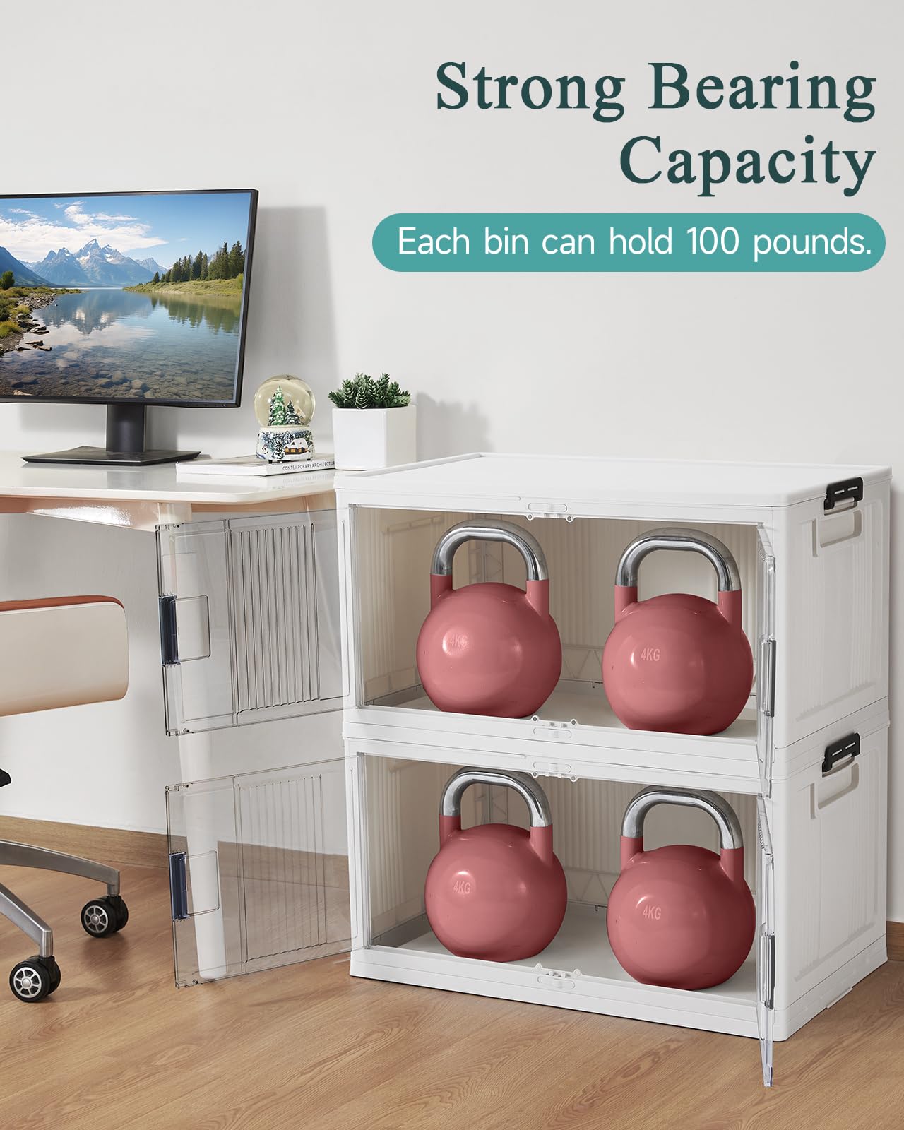 OlarHike 97QT Stackable Storage Bins with Lids - Folding Storage Box with Doors and Wheels, Collapsible Plastic Storage Drawers for Closets and Organization, Garage, Office, Cabinet, 4 Pack Cubes