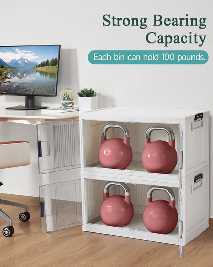 OlarHike 97QT Stackable Storage Bins with Lids - Folding Storage Box with Doors and Wheels, Collapsible Plastic Storage Drawers for Closets and Organization, Garage, Office, Cabinet, 4 Pack Cubes