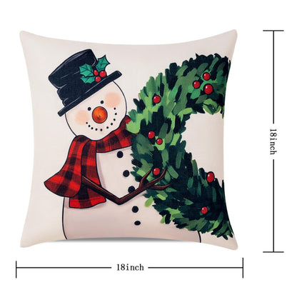 Hongsome Christmas Throw Pillow Covers 18x18 in Set of 4 Decorations,Decorative Snowman Santa Pillow Case for Couch Sofa Winter Holiday Indoor Outdoor Home Red White Xams Decor