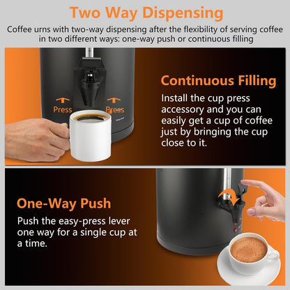 115-Cup 20L Commercial Coffee Urn, Festa Essential 1500W Double Wall Large Percolate Coffee Maker Stainless Steel Hot Water Urn Dispenser with Double Dripless Faucet, Quick-Brewing for Catering, Black