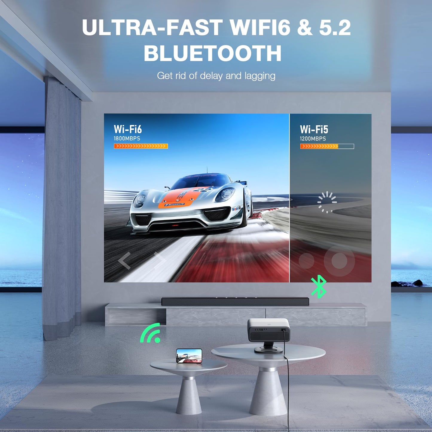 [Netflix Officially&AI Auto Focus]AuKing Smart Projector with Wifi,Bluetooth,Auto Focus&Keystone Projector 4Ksupport,3DDoIby Audio, 1200ANSI Outdoor Projector with Omnidirectional Rotating Stand Grey