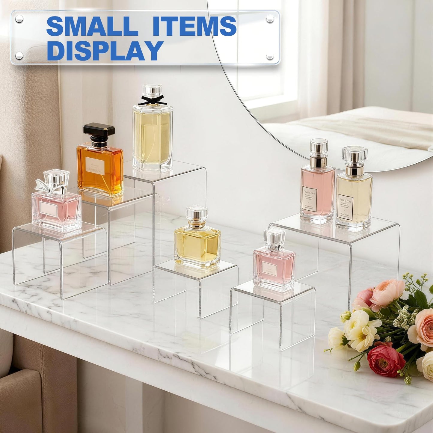 Aheroi Acrylic Risers, 6Pcs 2Set(3"*4"*5") Display Risers Display Stands, Small Square Risers Display Stands for Figures, Cupcake Tier Stand for Wedding Party, Food Statue Candy Acrylic Dessert Display Shelf