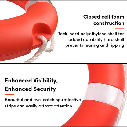 23in Life Ring 2Pack Boat Safety Throw Rings,Life Buoy Ring with Reflective Tape & Grab Lines,Orange Life Preserver Saving Rings,Include Water Floating Saving Rope