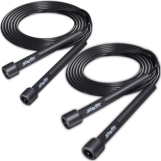 STARFIT Lightweight Jump Rope 2pcs for Fitness and Exercise,Adjustable Jump Ropes with Plastic Handles, Cardio and Endurance Training,Jumping Rope for Workout (Black+Black)