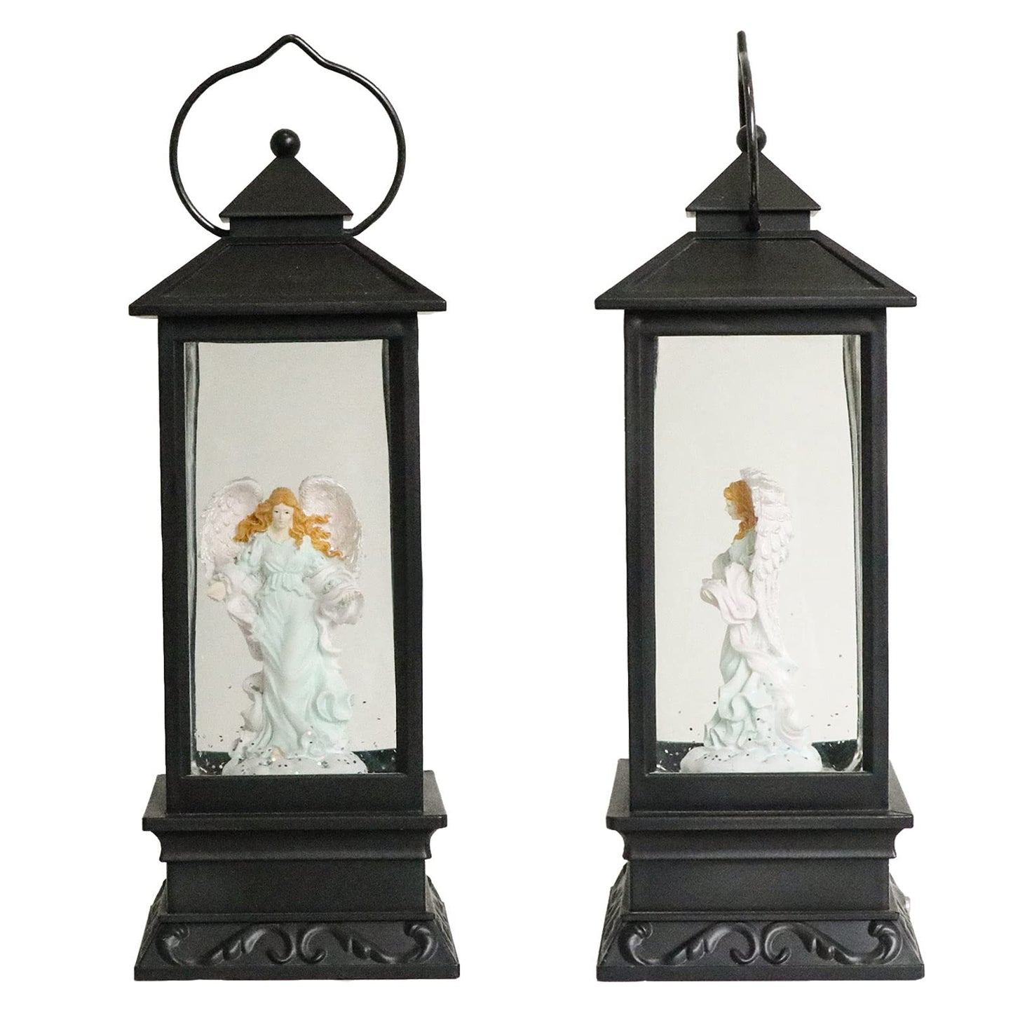 Eldnacele Musical Singing and Lighted Plug-in & Battery Operated Lighted Christmas Water Glittering Snowing Globe Christians Church Lantern for Home Decoration Angel
