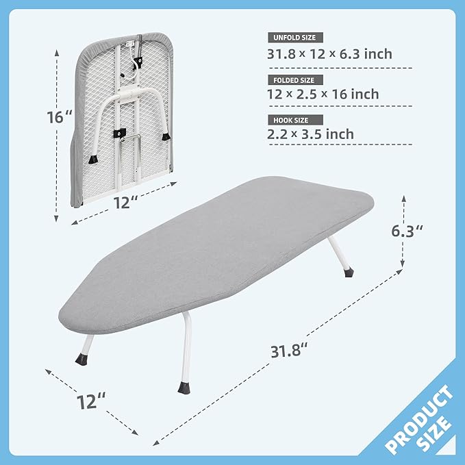 STORAGE MANIAC Tabletop Ironing Broad, All Iron Frame Mini Folding Ironing Broad