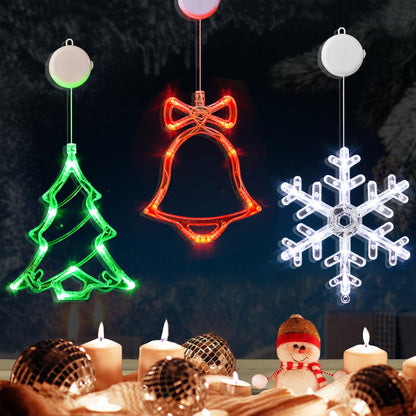 LOLStar Christmas Window Decorations,3 Pack Jingling Bell,Christmas Tree,Snowflake Christmas Window Lights with Suction Cup, Timer Function & Slow Fade Mode Battery Operated Indoor Lights