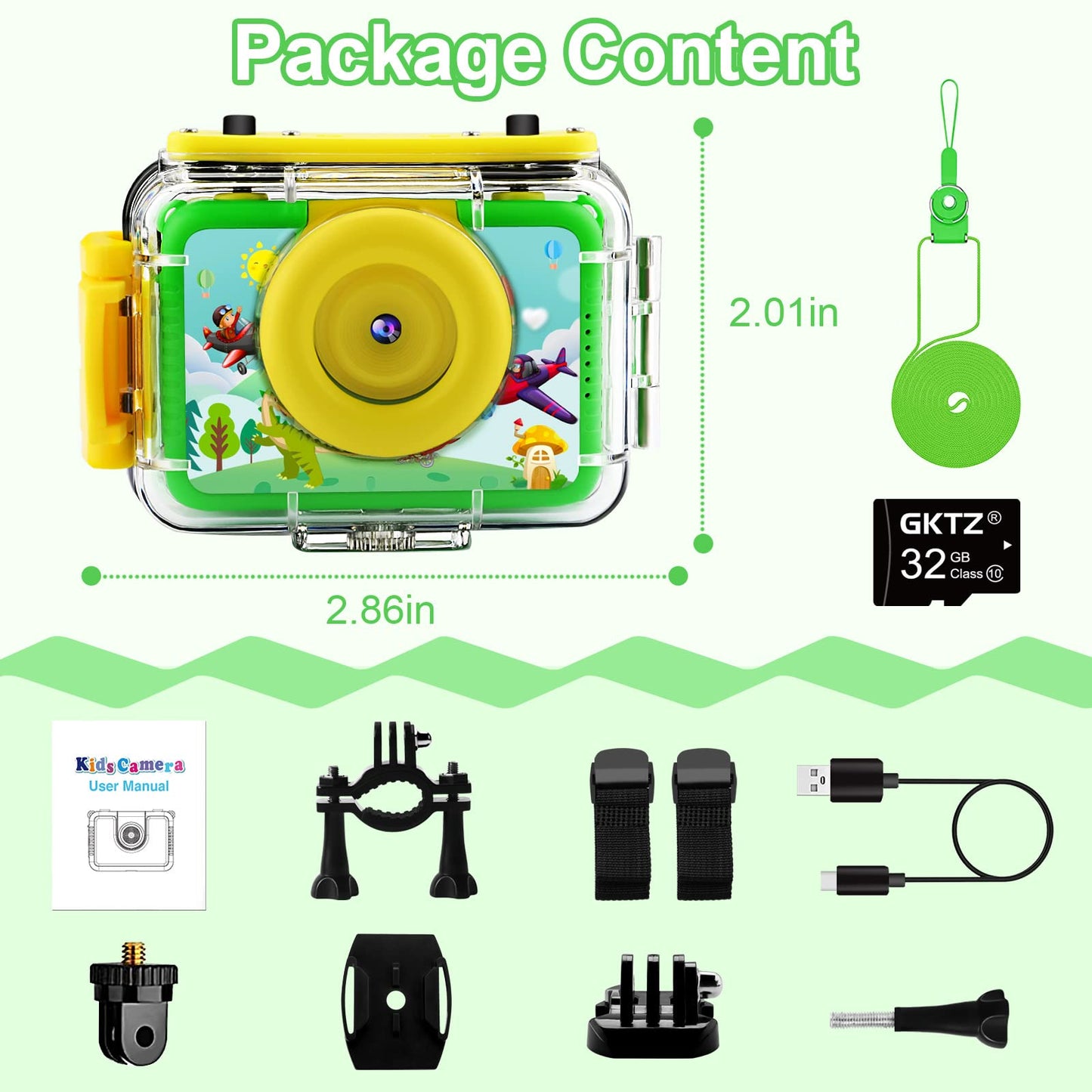 GKTZ Kids Camera - Waterproof Underwater Camera for Kids, Christmas Birthday Gifts for Boys Age 3-12, 1080P HD Children Digital Action Camera, Pool Toys for Kids Age 4-12