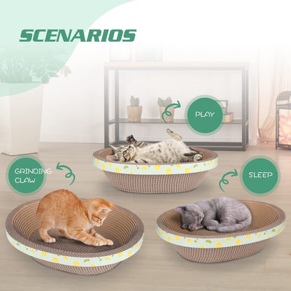 ROMOHOM Oval Cardboard Cat Scratcher Bed Lounger Couch for Indoor Cats, Corrugated Cat Scratching Pad Box Durable, Cat Scratch Lounge Furniture Protection (17.32 Inch)