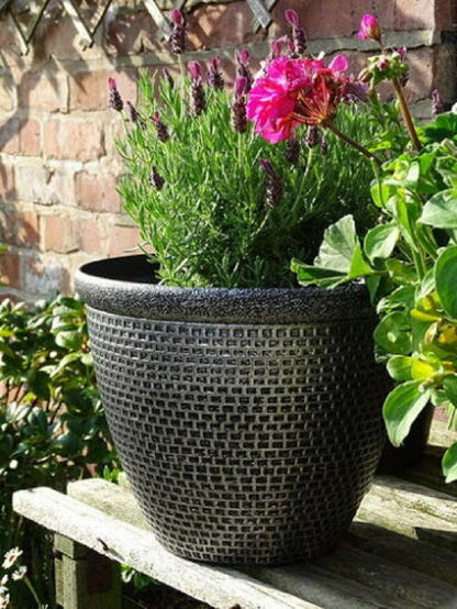 SG Traders 2 X Large Plastic Round Cromarty Plant Pots Flower Pot Planter Garden Decoration Antique Silver 30cm Plant Pot Outdoor Flower Pots Outside Garden Planters Outdoor With Drainage Holes