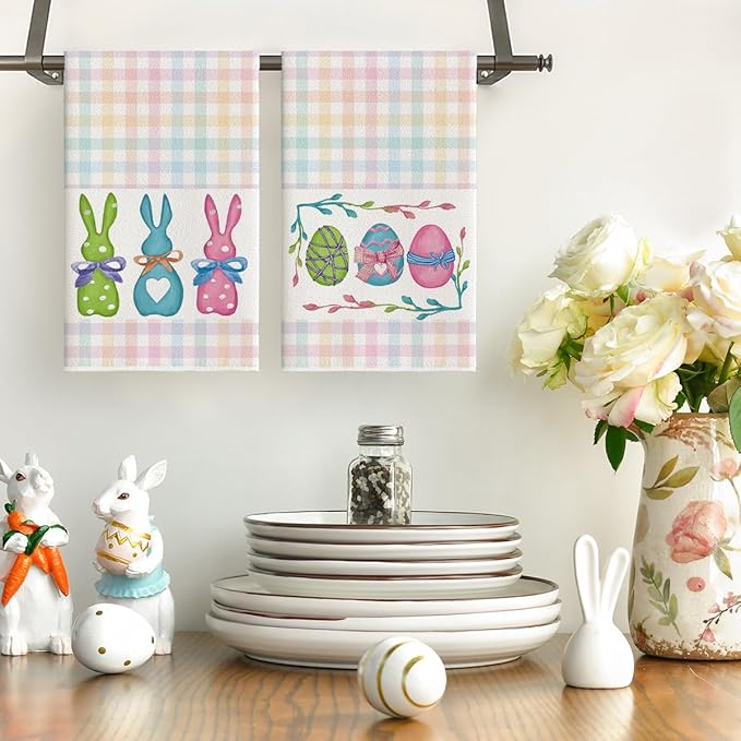 Artoid Mode Colorful Stripe Rabbit Bunny Eggs Easter Kitchen Towels Dish Towels