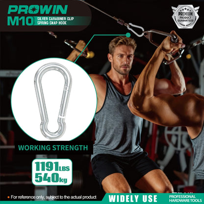 Prowin 10pcs M10 Heavy Duty Carabiner Clips, 1191 lbs Capacity Spring Snap Hook, 4 Inch Galvanized Steel Quick Link for Hiking, Camping, Hammock, Swing, Outdoor Gear