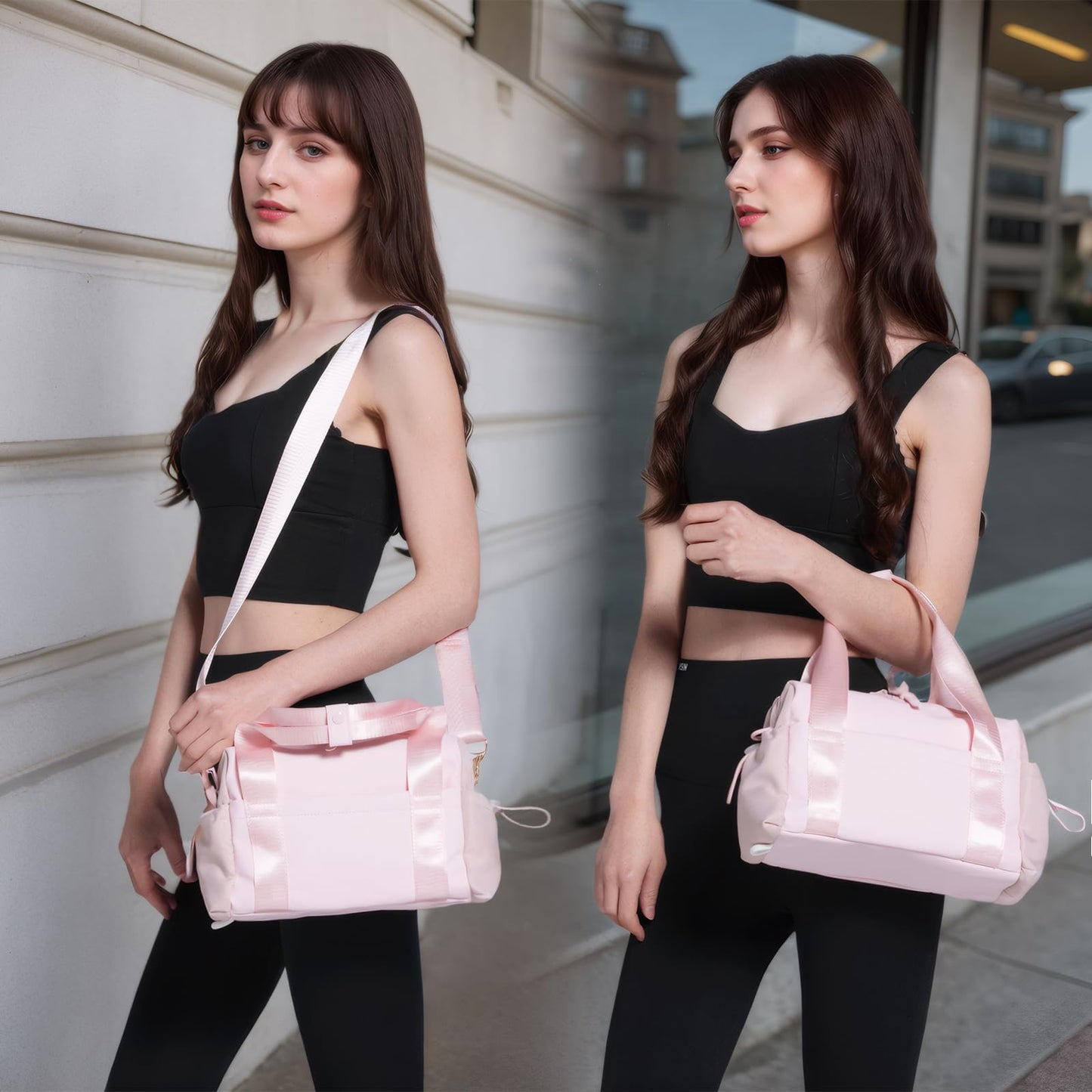 Bucosd Small Gym Bag for Women, Mini Crossbody Gym Duffle Bag with Wet Compartment, Carry on Gym Tote Bag for Workout Dance Sport Travel (Mini-Pink)