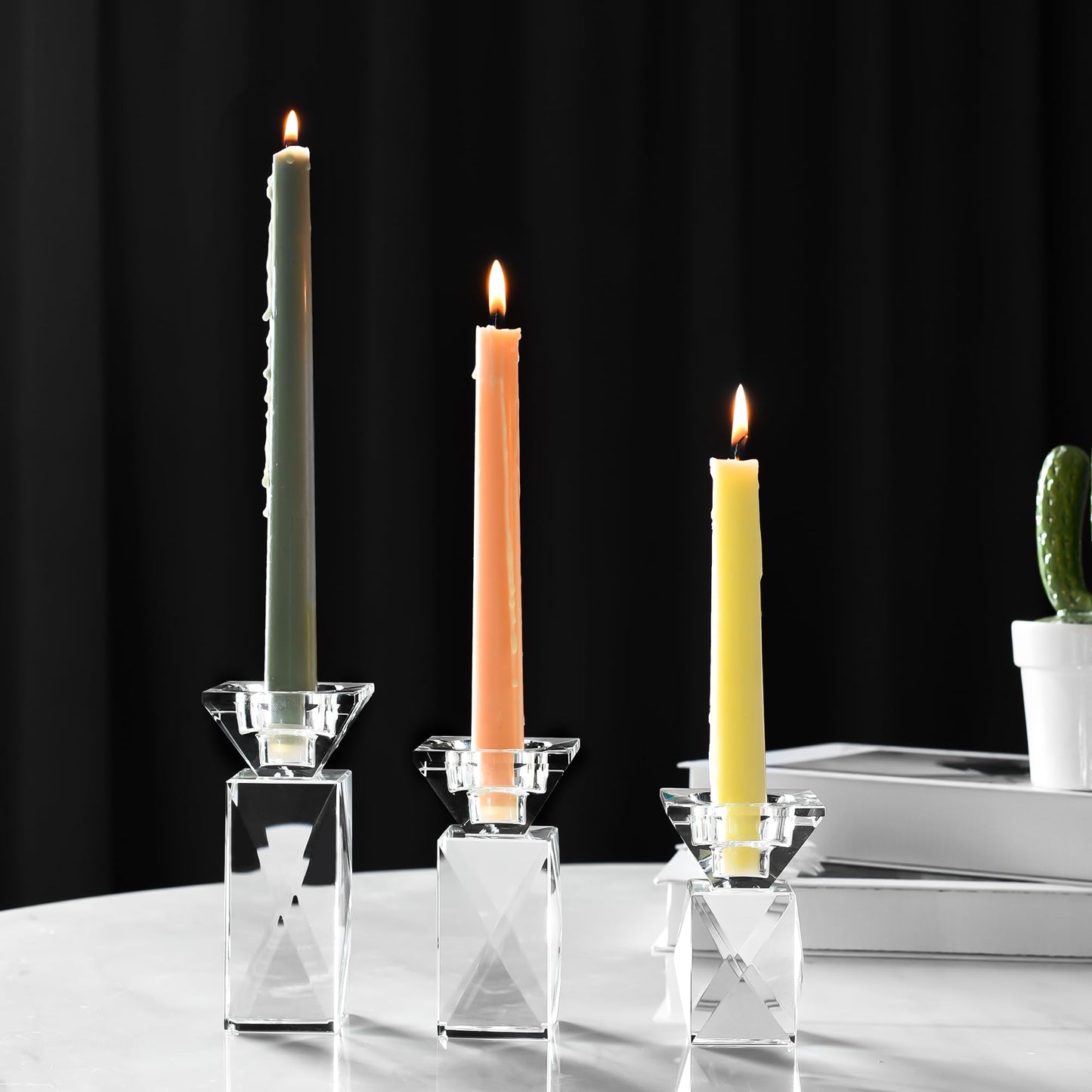 Crystal Candle Holders Set of 3, Clear Taper Candle Holder Decor, Table Centerpieces for Home Party and Wedding Decoration(3.5''/4.5''/5.5'' Height)