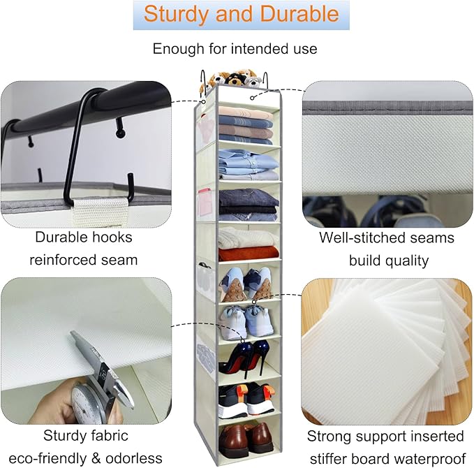 2 Pack Large-Sized Hanging Shoe Organizer 10-Shelf, Sturdy Hanging Closet
