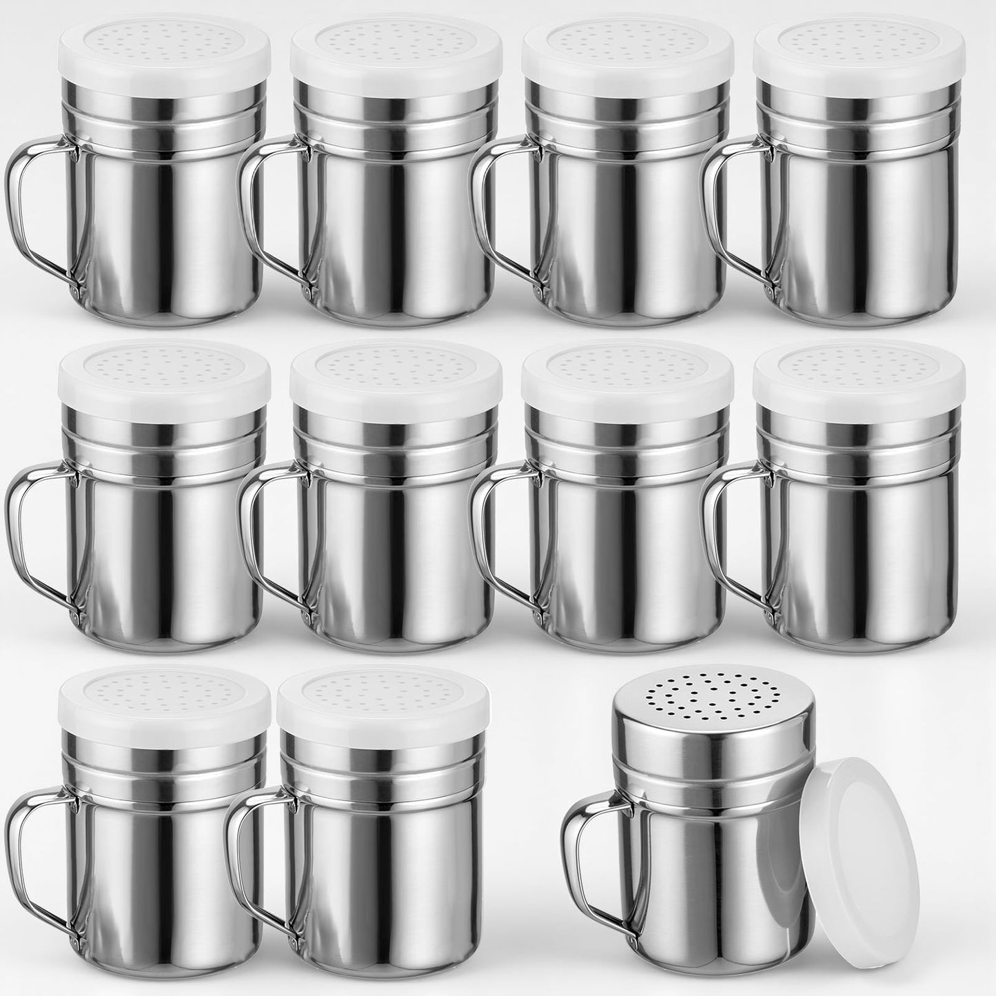 10 Pcs Popcorn Salt Shaker, Stainless Steel Salt and Pepper Shakers with Lid and Handle, 10 Oz Dredge Spice Seasoning Condiment Shakers for Kitchen Cooking Baking