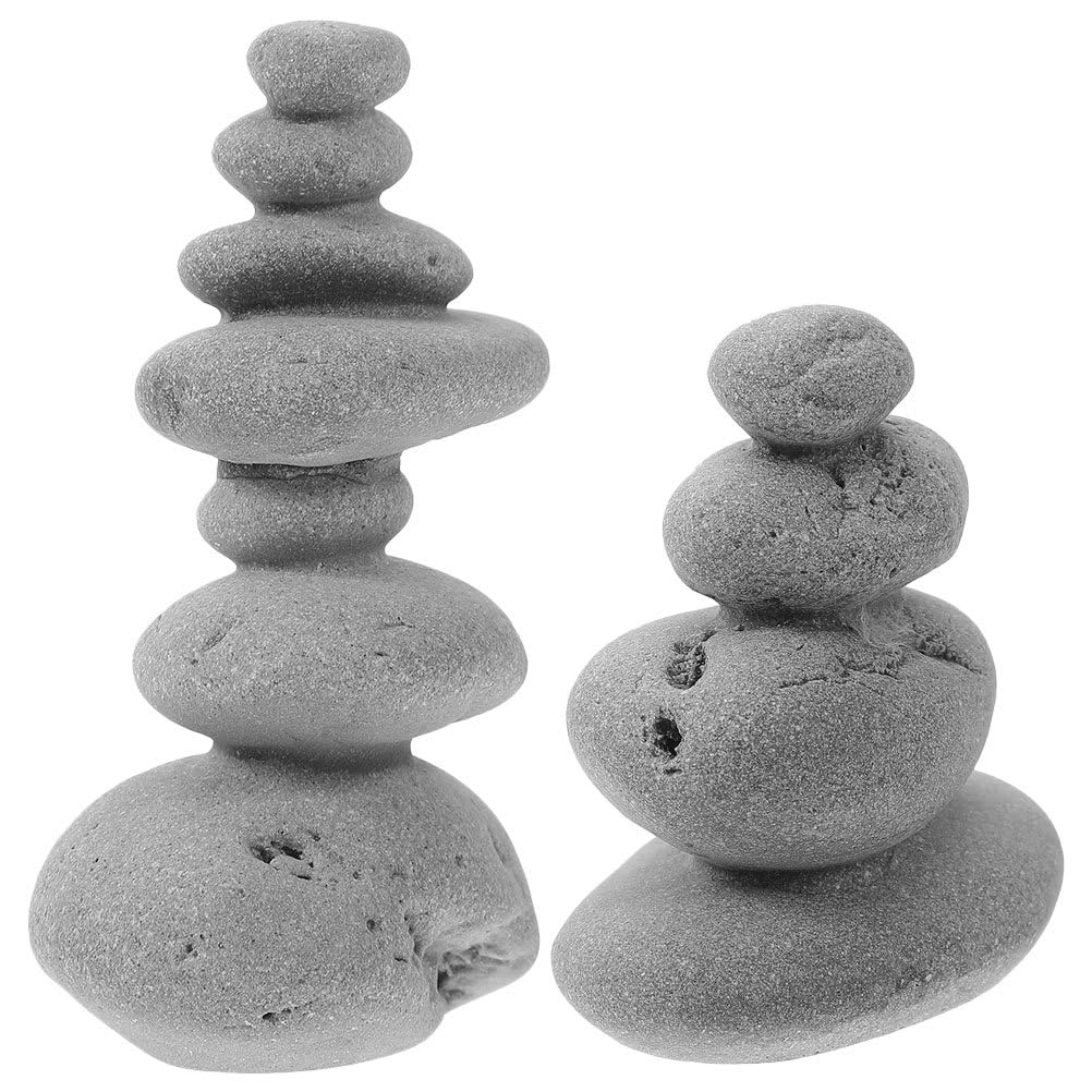 VOSAREA 2pcs Stone Sculptures Stacking Stone Statue Handmade Rocks Statues Garden Rocks Cairn Balancing Yoga Meditation Accessories Micro Landscape Ornament for Home Office