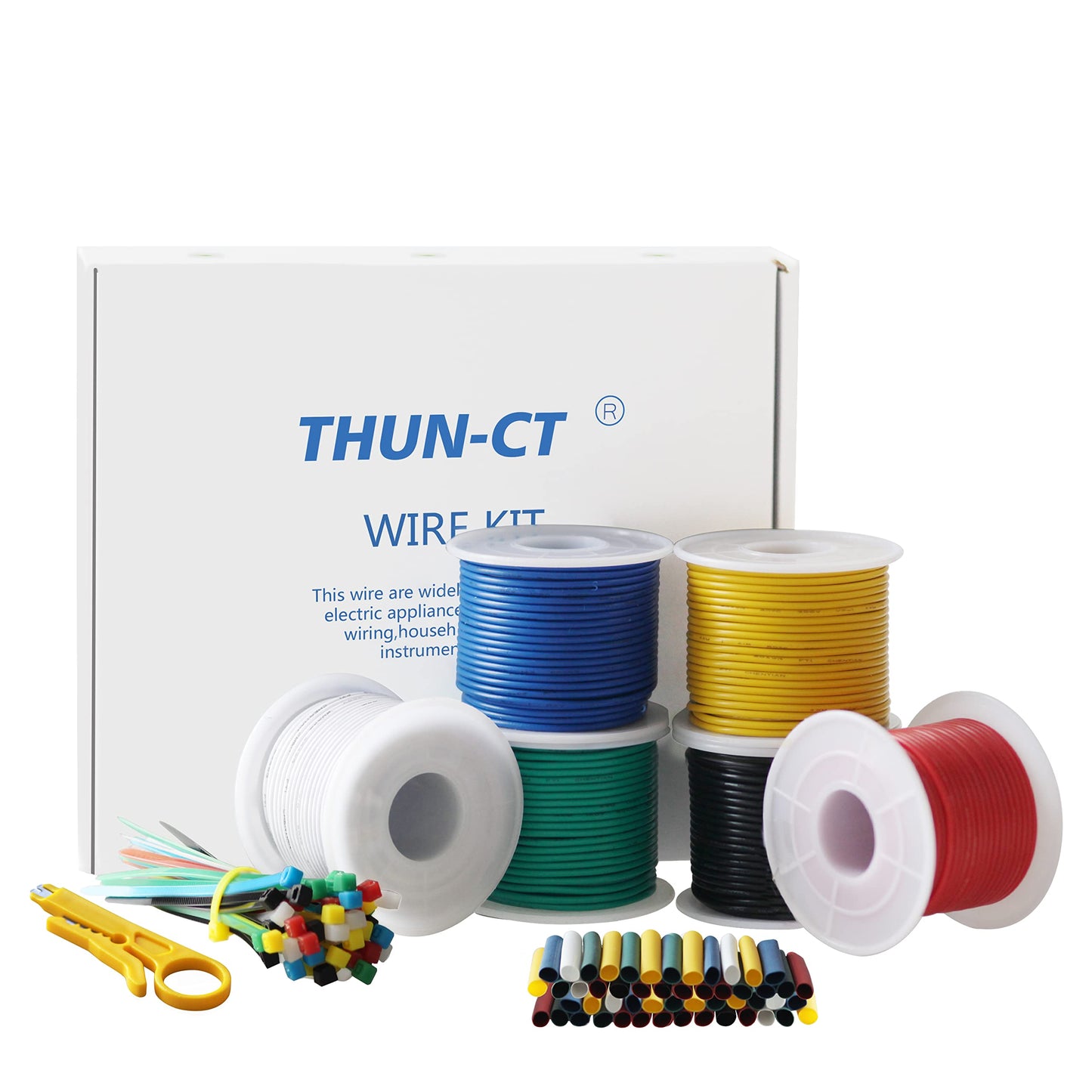 THUN-CT 0.8mm²18 AWG Silicone Electronic Wire Kit 180Ft In Total (6 Colors 9.2M/30Ft Each), Tinned Copper Wire Insulated Wires- 18 Gauge Stranded Hook Up Wires Kit For DIY