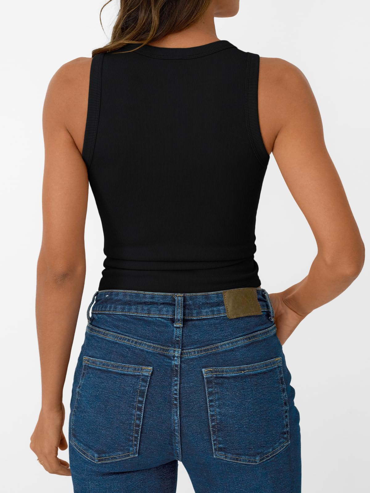 SUNBS 3 Pack Womens Tank Summer Tops 2025 Sleeveless Racerback Ribbed Workout High Neck Basic Trendy Going Out Beach Fashion Outfits Clothes BlackWhiteGrey M