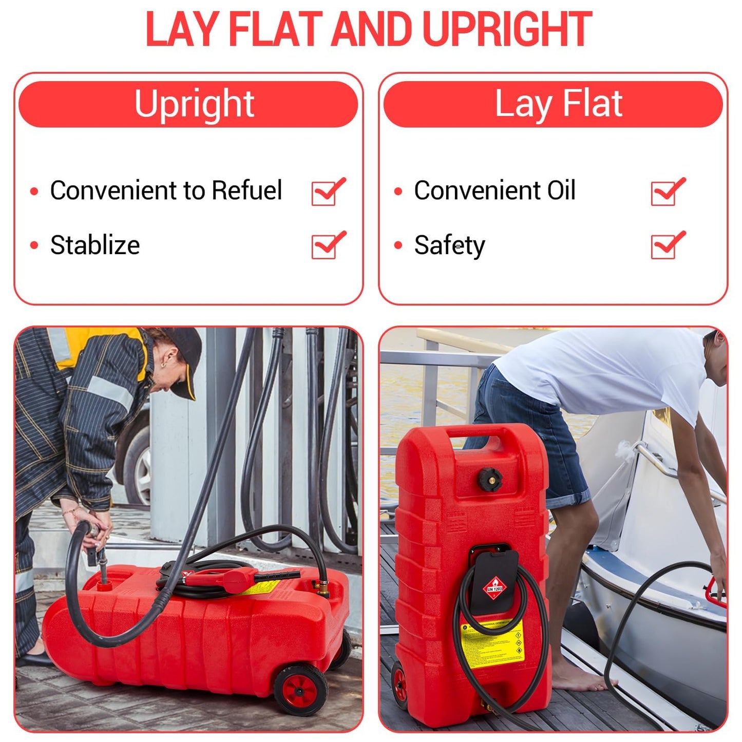 PeacefulHues Upgraded 15 Gallon Gas Tank, Heavy-Duty Fuel Can with Manual Transfer Pump & 10FT Hose, Portable Gas Can with Casters, Leak-Proof Gas Container for Lawn Mowers, Tractor, Boat, Snow Blow