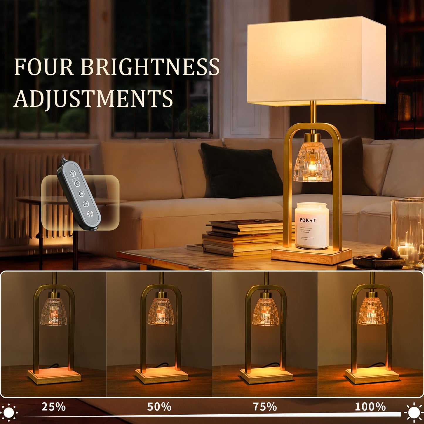 PoKat Electric Candle Warmer Lamps Gold, Lamp Candle Warmers with Timer Dimmer, Wax Light Warming Table Lamps Set of 2 for Jar Candles, Modern Bedside Lamp for Home Decor Living Room, Bulb Included