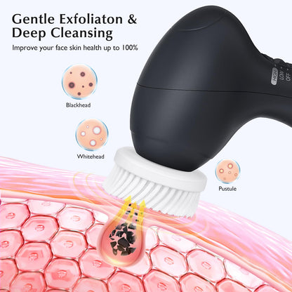 COSLUS Facial Cleansing Brush Silicone Face Scrubber: 2 in1 FBS-D Electric Exfoliating Massage Device Waterproof Deep Cleaning Exfoliation Rotating Spa Machine - Electronic Skin Care Wash Clean System