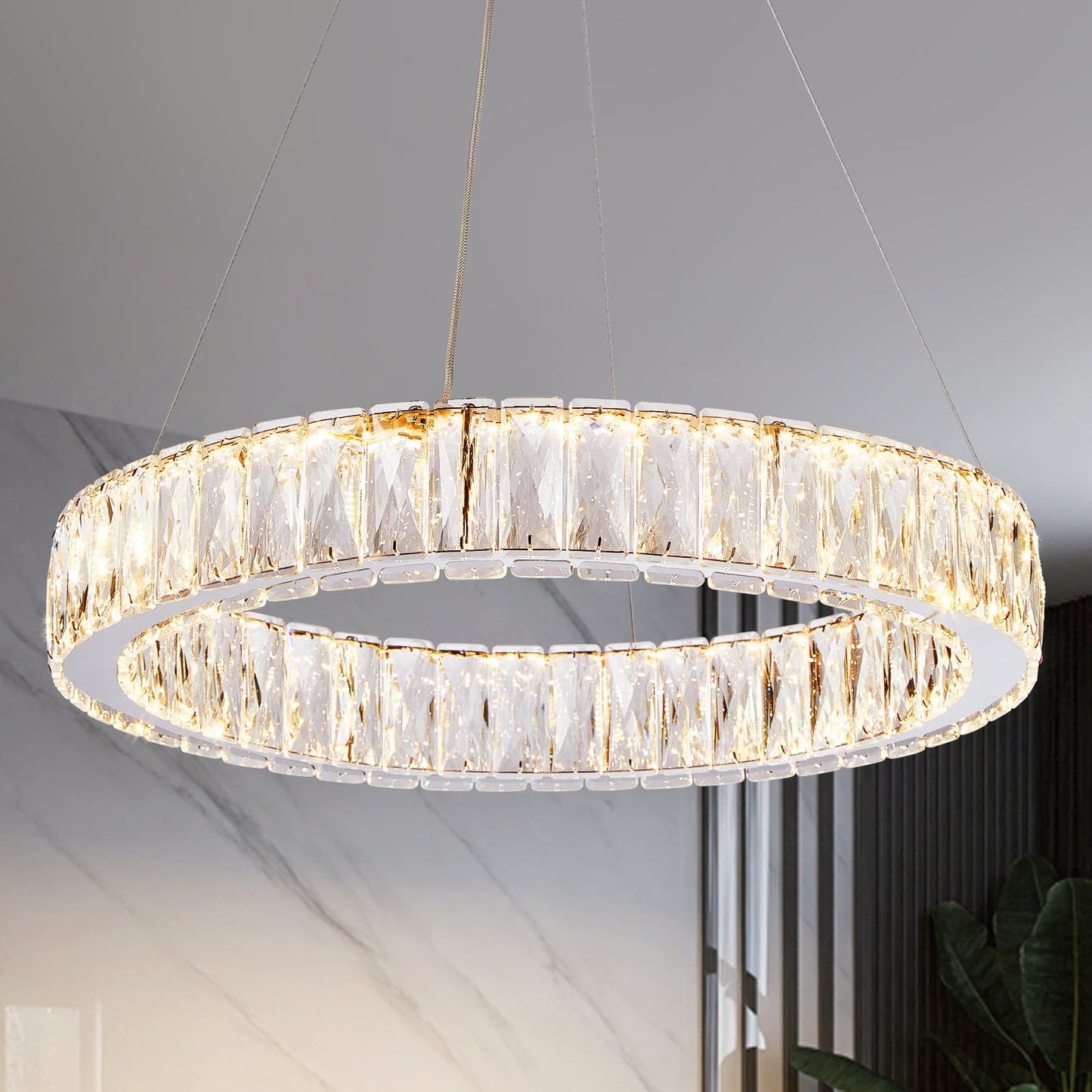 Depuley Modern LED Crystal Chandelier: 19.7" Ring Dimmable Pendant Light Adjustable for Dining Room - 30W Round Crystal Chandeliers for Bedroom Kitchen Over Table Living Room Porch Foyer