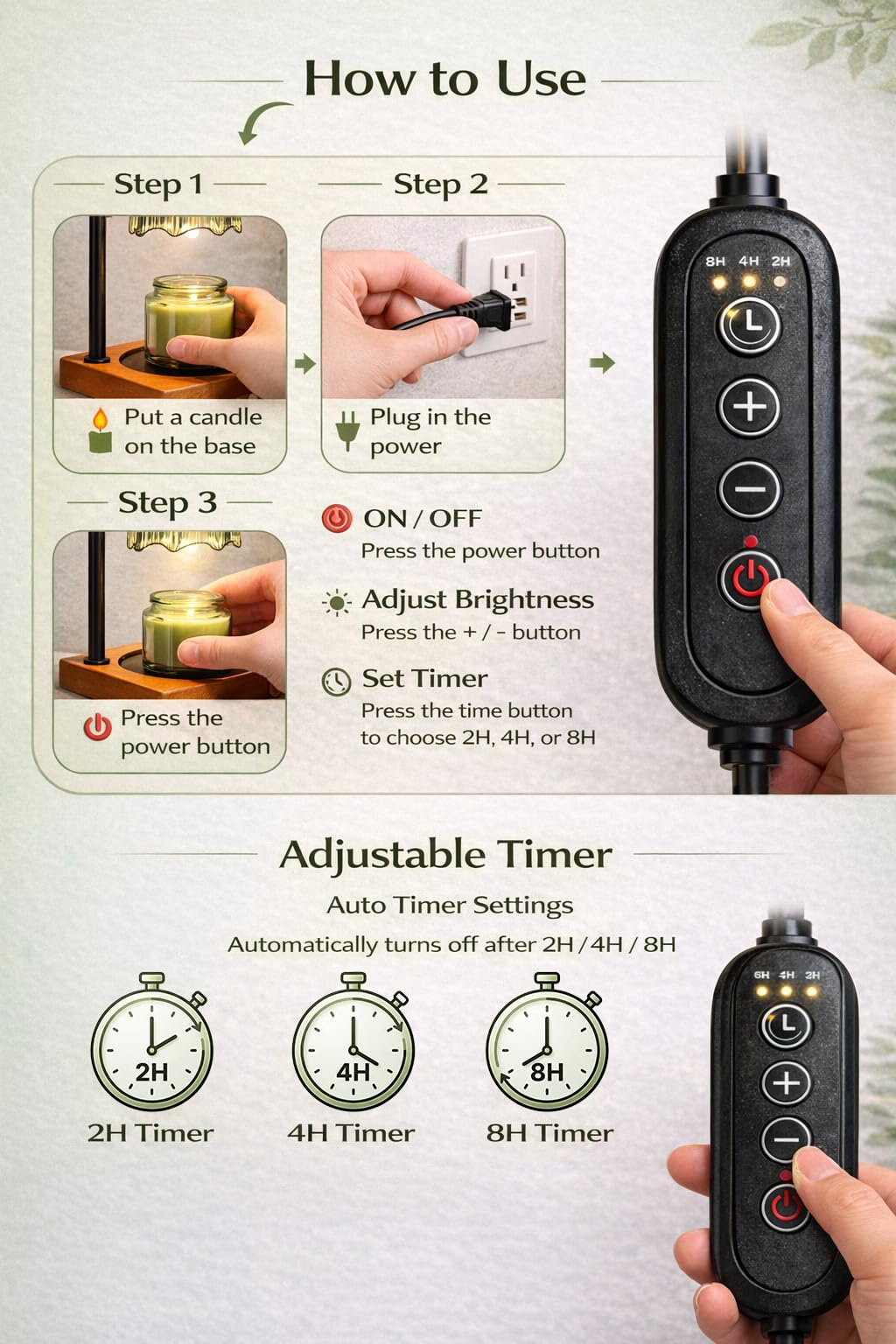 Candle Warmer Lamp, Candle Warmer for Jar Candles with Timer Dimmer & Adjustable Height, Flameless & Safe, Wood Base, 2 Bulbs Included – Home Decor for Bedroom & Relaxation, Housewarming Gift