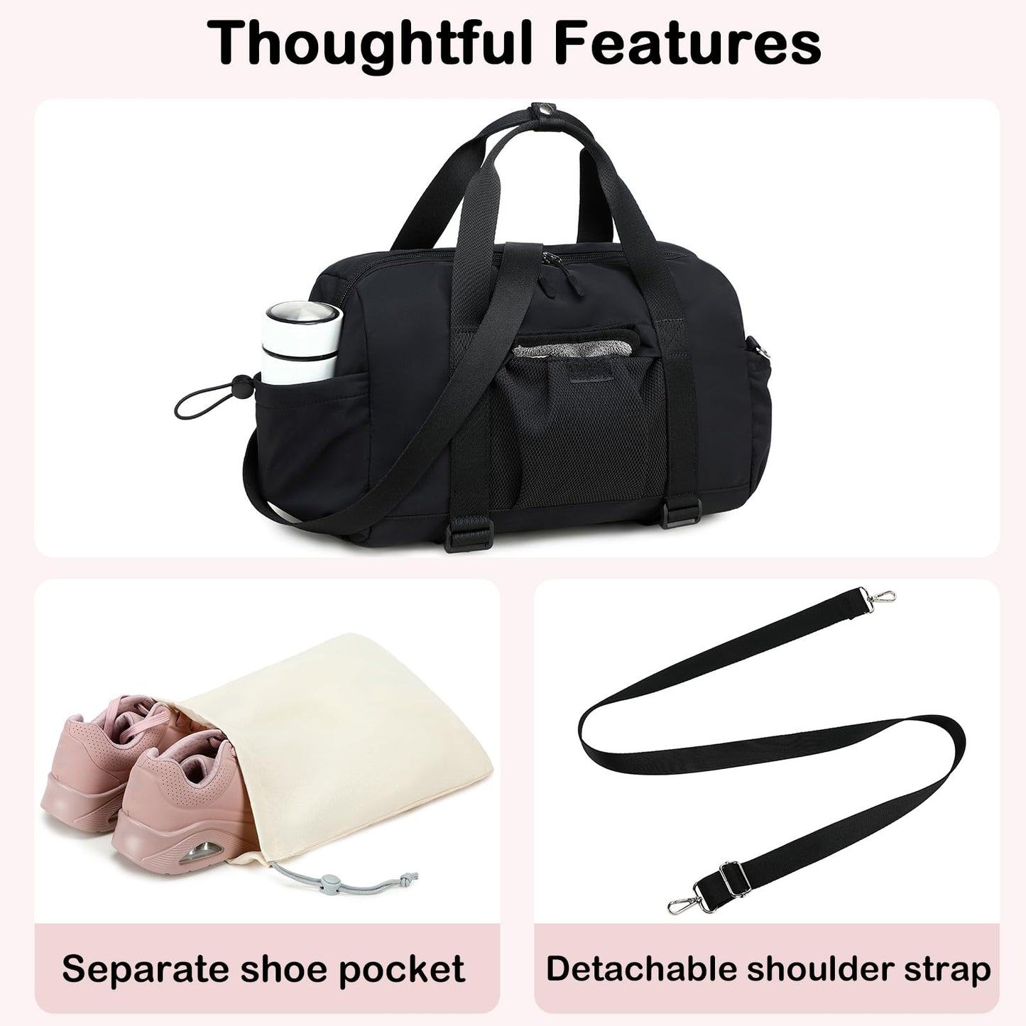 LEDAOU Small Gym Bag for Women, Mini Duffle Bag with Yoga Mat Holder Lightweight Carry On Sports Bag with Separate Shoe Pocket and Wet Pocket Duffel Bags Dance Yoga Workout Bag