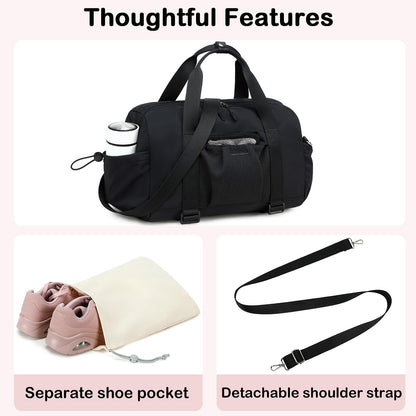 LEDAOU Small Gym Bag for Women, Mini Duffle Bag with Yoga Mat Holder Lightweight Carry On Sports Bag with Separate Shoe Pocket and Wet Pocket Duffel Bags Dance Yoga Workout Bag