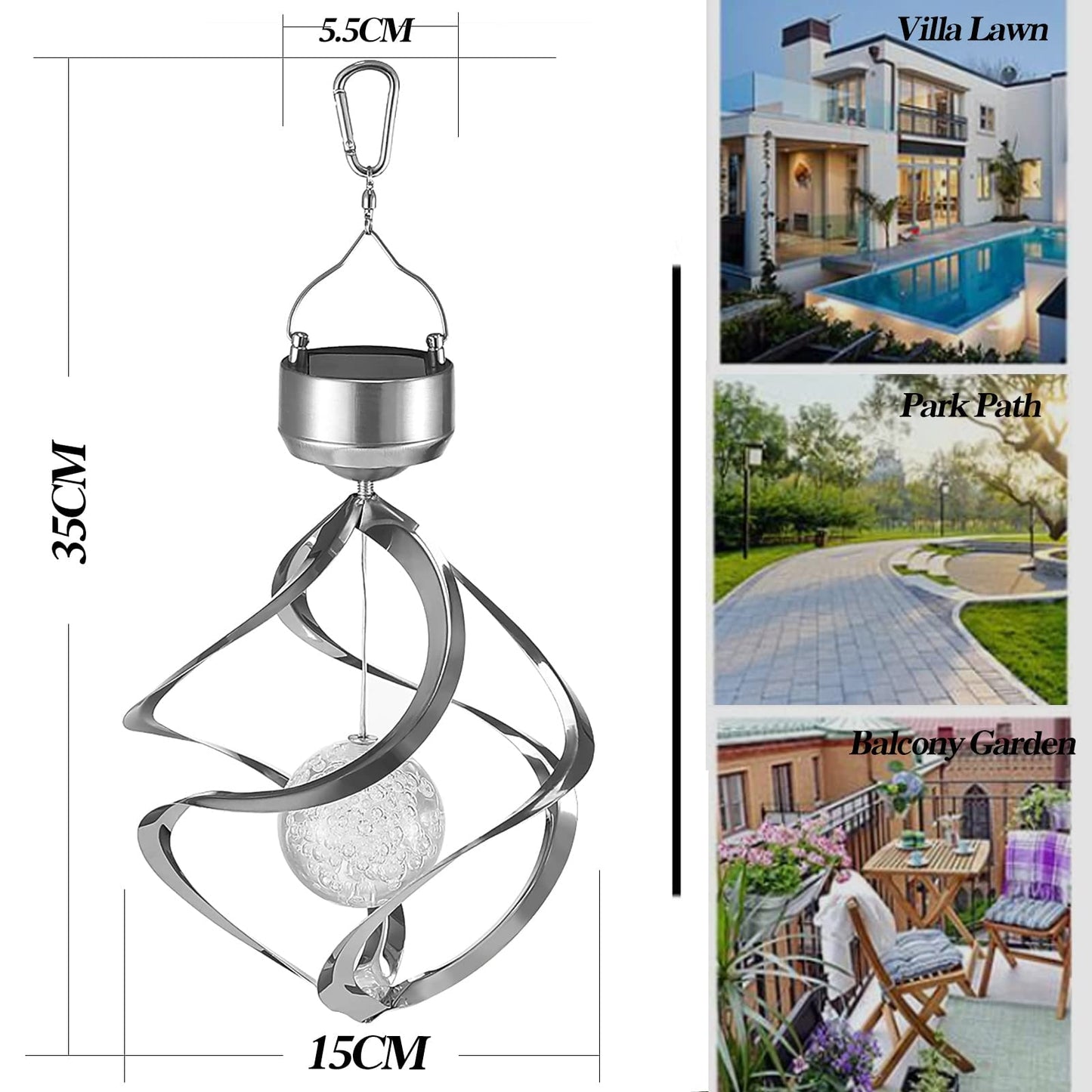 Powstro Solar Hanging Crystal Ball LED Lamp for Lawn Garden Outdoor Decor