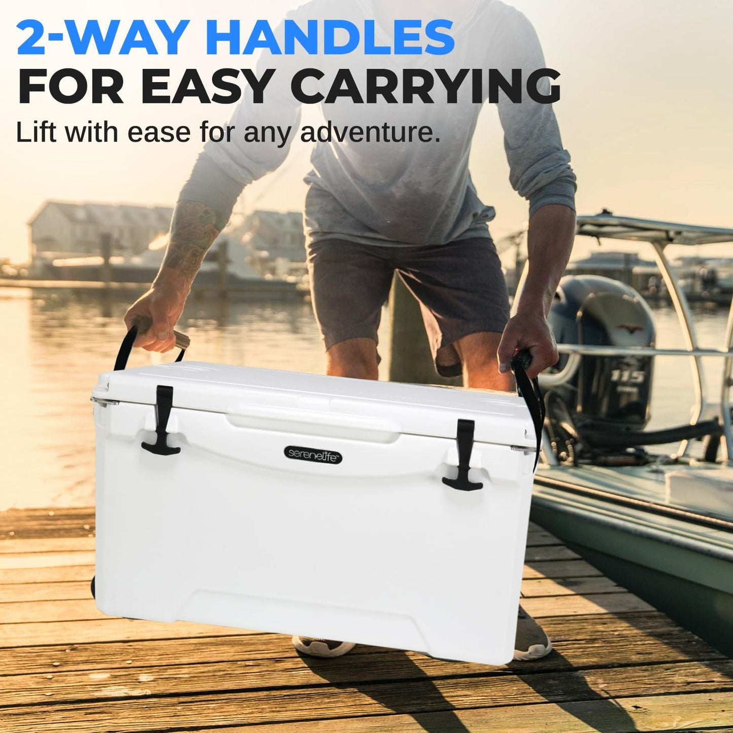 SereneLife 50 Qt Portable Cooler Box – Heavy Duty White Ice Chest Holds 63 Cans, Keeps Ice Cold Up to 5 Days, Leak-Resistant Outdoor Camping, Fishing, Tailgating, Beach Cooler