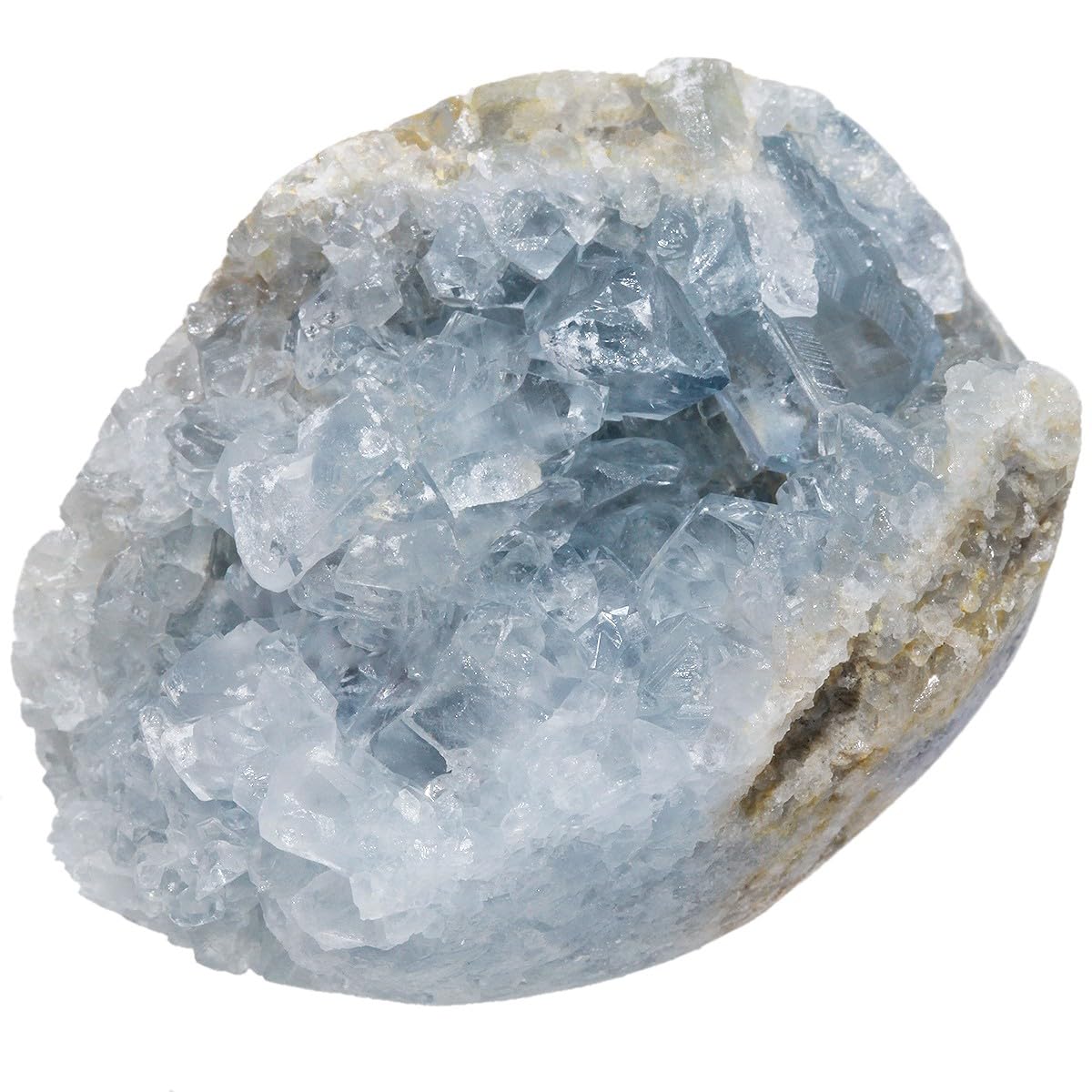 SUNYIK 1.5x1.1x0.9(150g) Natural Raw Celestite Crystal Cluster Geode, Irregular Blue Celestite Raw Crystal Mineral Specimens for Reiki Healing Home Office Desktop Decoration