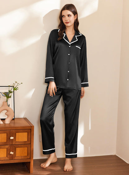 Ekouaer Satin Pajamas Set for Women Long Sleeve Pants Pj 2 Piece Lounge Set
