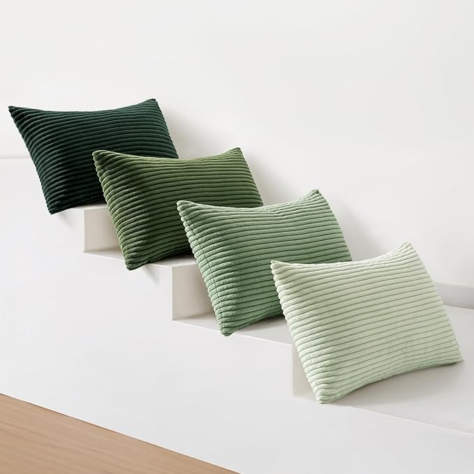 MIULEE Boho Farmhouse Sage Green Throw Pillow Covers 12x20 Inch Set of 4