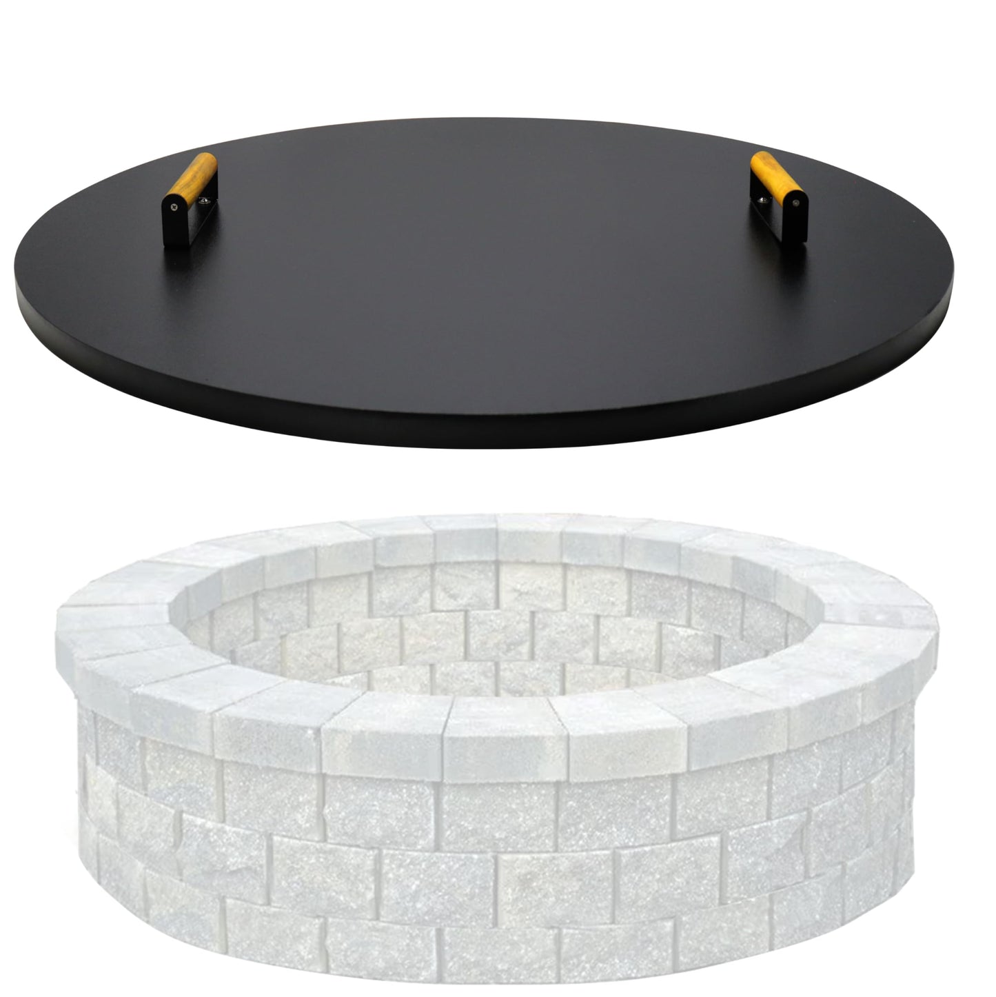 30” Round Fire Pit Lid – Heat Resistant fire Pit Cover Round Metal for Outdoor Fireplace 16 Gauge Steel Flat Fire Pit Burner Pan Cover with 2 Wooden Handles Snuffer Lid for Round Patio FirePit Ring