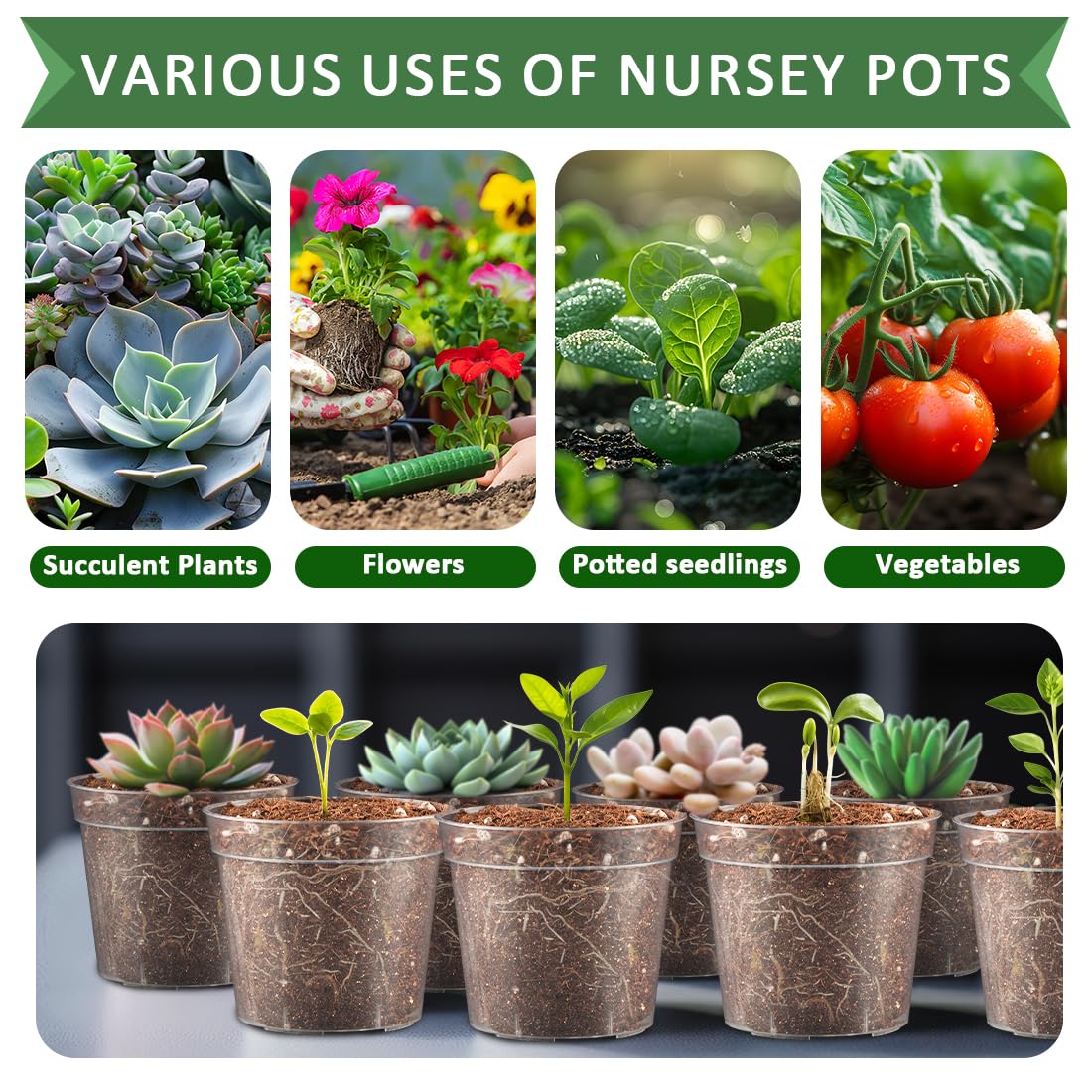 RooTrimmer 2.5" Clear Seeding Pots 100-Pack Round for Seeds Starter Pots, Seeds Germination Transparent Nursery Pot with Drainage Holes (2.5Inch,100Pcs,Clear)