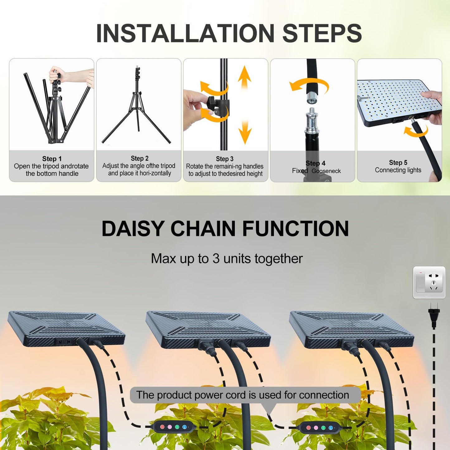 FECiDA 2026 Grow Lights with Stand, Standing Grow Lights for Indoor Plants, Bonsai Tree, 4/8/12/16/20H Timer, 25 Watt Power Draw, NO Need Adapter, Daisy Chain Function, 24"-64" Height Adjustable