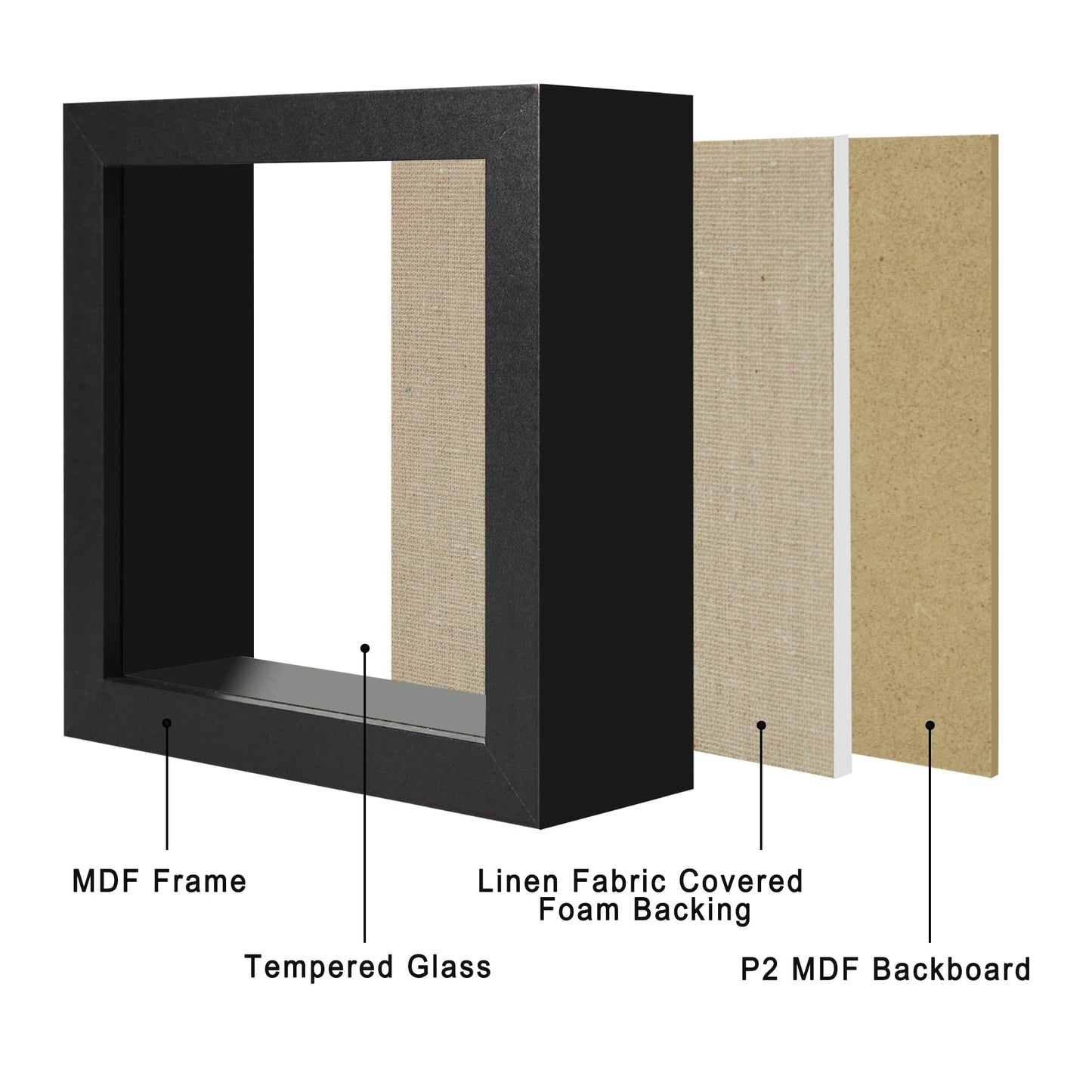 CCDCC 5x5 Small Shadow Box Picture Frame Display Case with Soft Linen Back, Black Wooden Memory Shadow Box Frame with Tempered Glass Cover for Wall or Tabletop Display