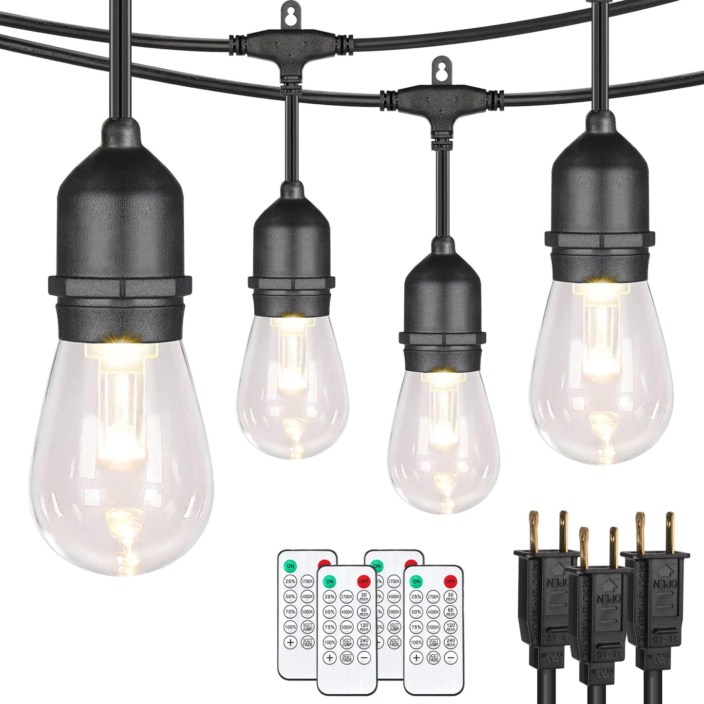 Mlambert 144Ft(3x48ft) 3-Color in 1 48Ft Remote LED Dimmable Outdoor String Lights, Plug-in 2700K/4000K/5000K Waterproof Light for Patio Backyard