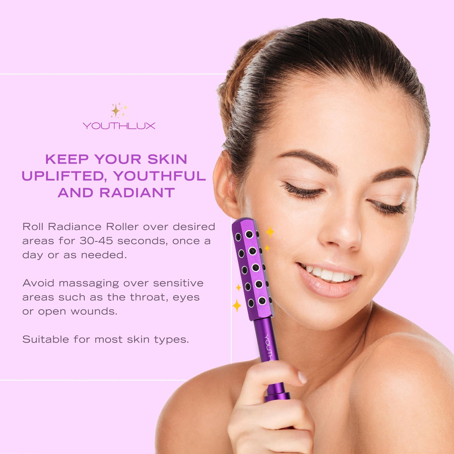 Radiance Roller - Germanium Stone Uplifting Face Beauty Massage Tool/Roller/Wand for Skin Tightening, De-Puffing, Sculpt/Lift, Anti-Aging | Uplift Face Roller, Facial Roller (Rose Gold)