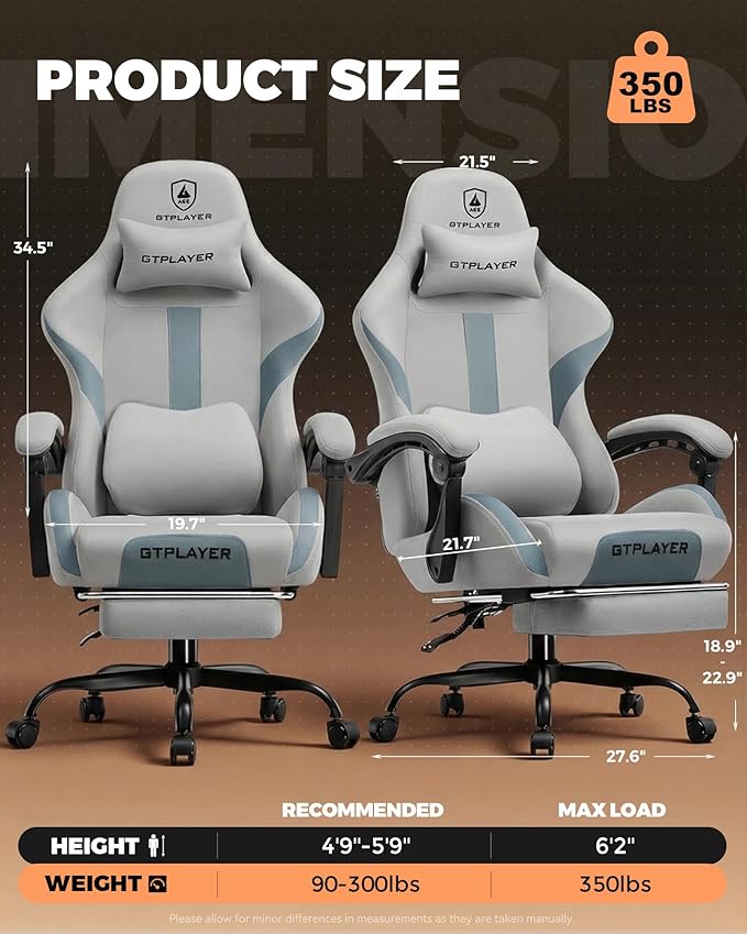 GTPLAYER Gaming Chair with Foot Rest & Pocket Spring Cushion, Ergonomic High