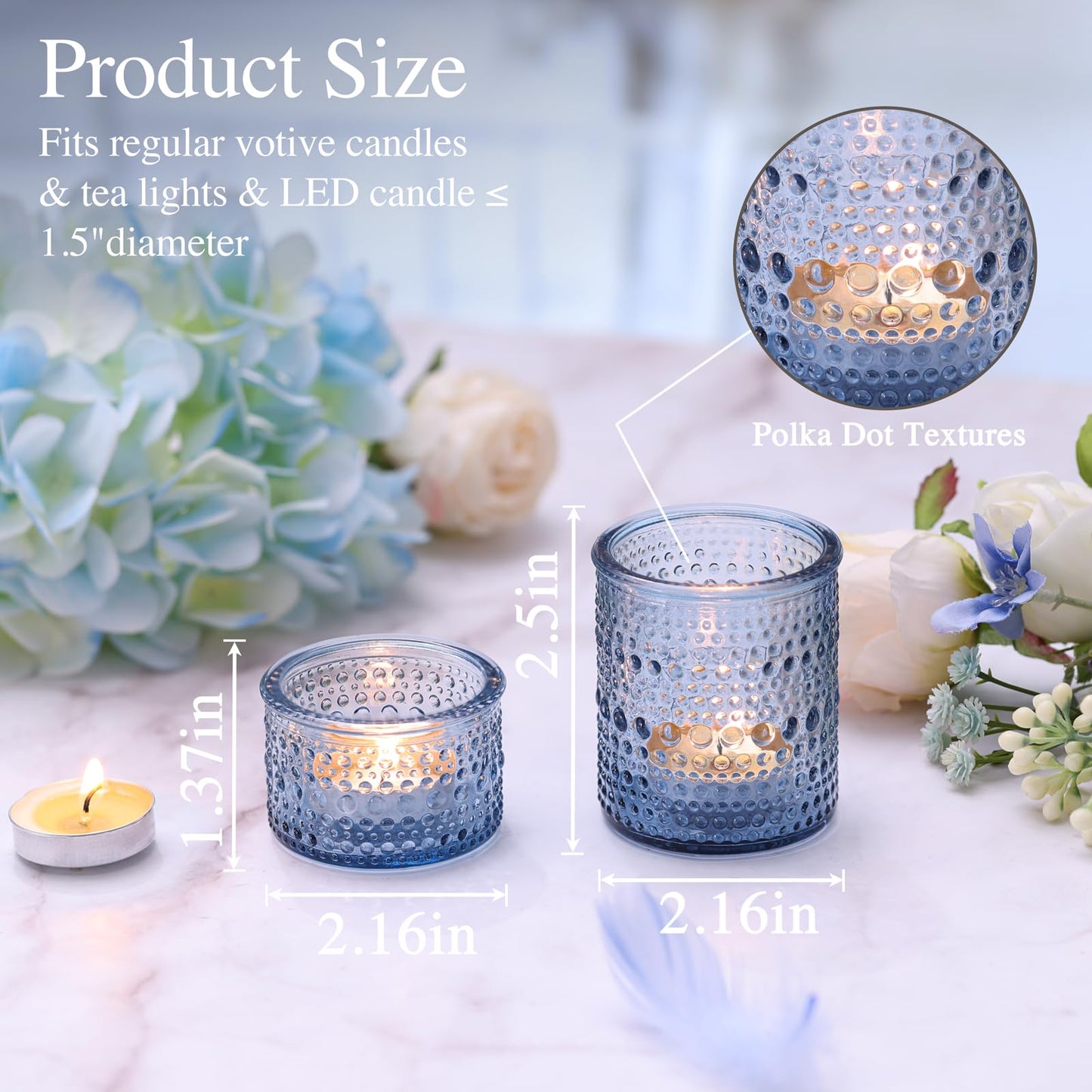 30 Pcs Blue Votive Candle Holders – Glass Candle Holders Bulk for Wedding Table Centerpiece, Something Blue Bridal Shower, Baby Shower, Summer & Everyday Home Decor
