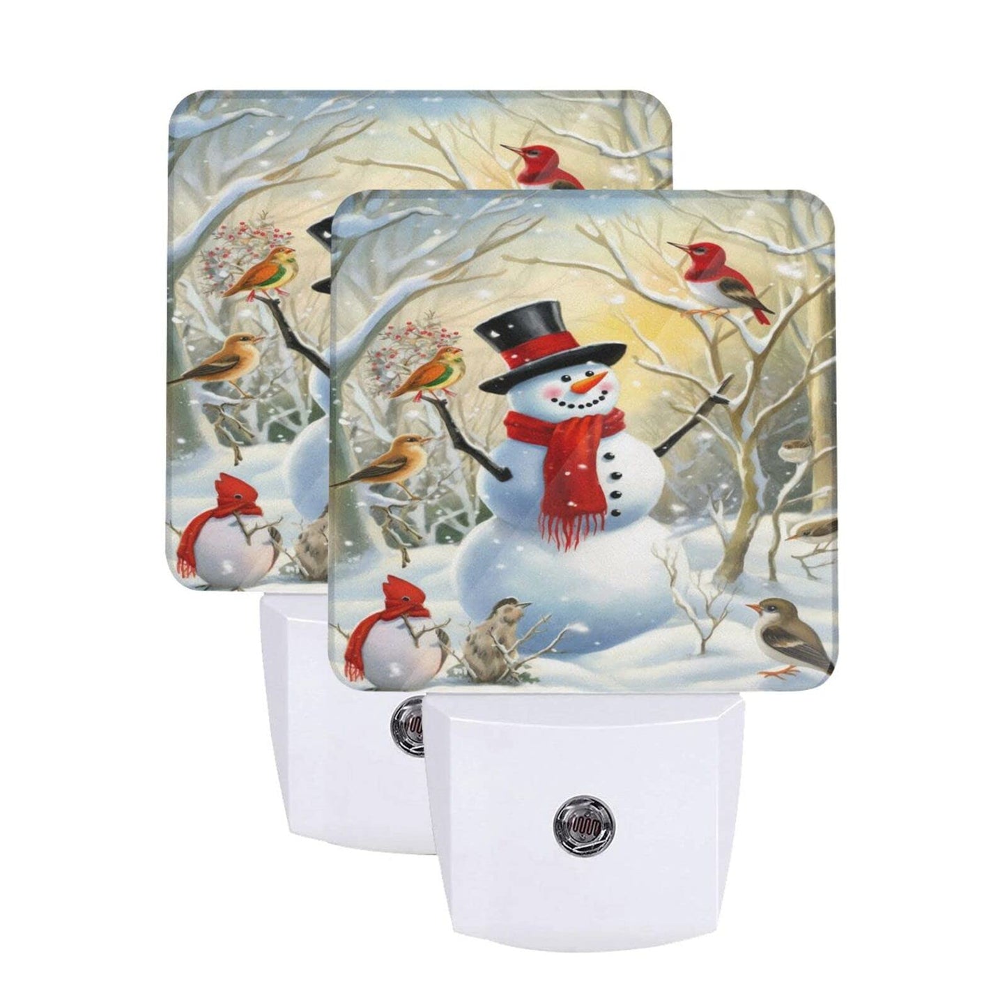 Dewoofly Christmas Snow Night Light Set of 2, Winter Snowman Auto Sensor LED Dusk-to-Dawn Nightlights, Plug-in Sensor Lamp for Bedroom Bathroom Kitchen Hallway Stairs Decorative