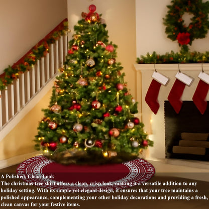 Lizuart Christmas Tree Skirt 48 Inches | Red Xmas Tree Skirt with Rustic Snowflake & Reindeer Pattern, Fits 5 to 7 Foot Trees, Perfect Christmas Decorations for Holiday Trees.