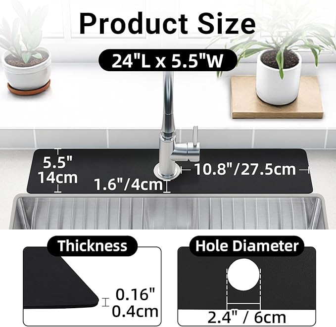 LOPNUR Faucet Mat for Kitchen Sink Protectors, 24 Inch Long Kitchen Sink Splash