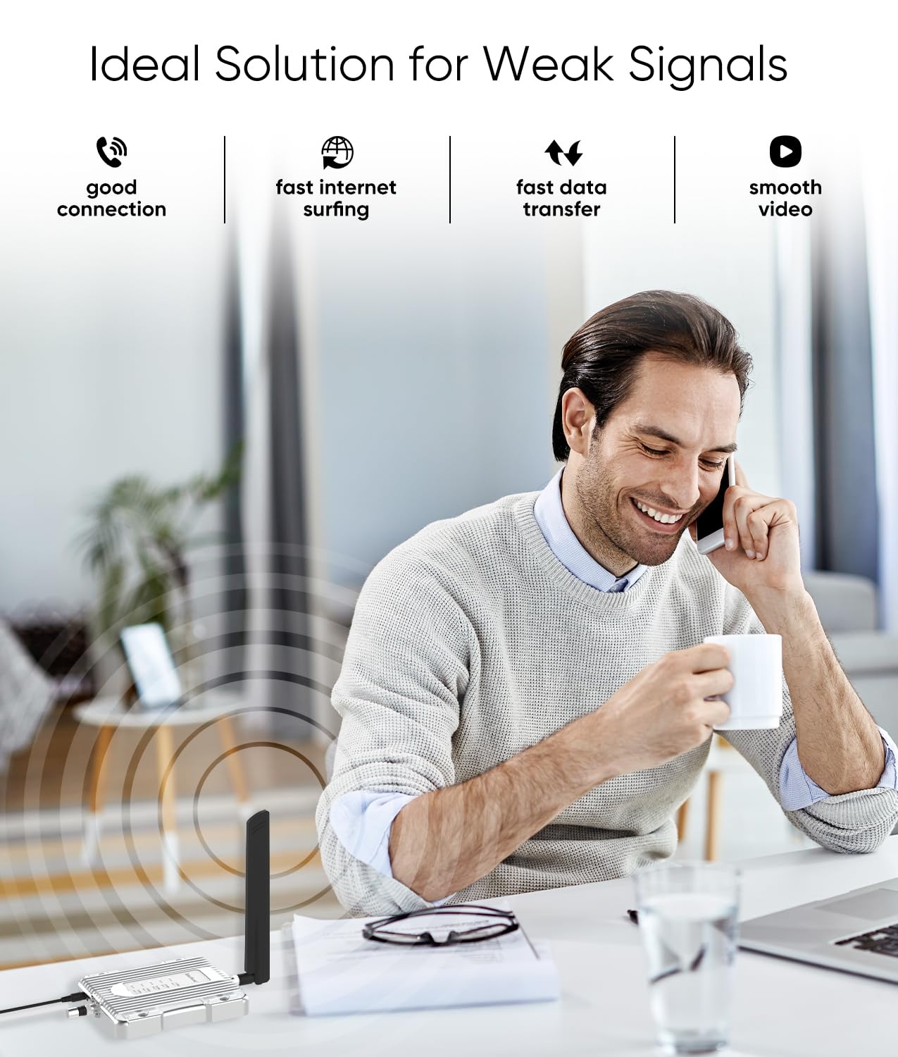 Cell Phone Booster for Home Up to 3,000 sq ft, Cell Booster Data for Band 4/12/17/13/5/25/2, Cell Signal Booster for All U.S. Carriers Verizon, AT&T, T-Mobile-5G 4G LTE 3G FCC Approved