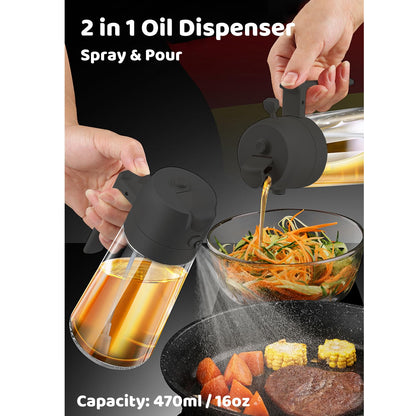 Oil Sprayer for Cooking, Big Capacity 550ml/19oz Oil Sprayer and Oil Pourer for Kitchen, Glass Olive Oil Dispenser Bottle for Cooking, Salad, Barbecue, Air Fryer